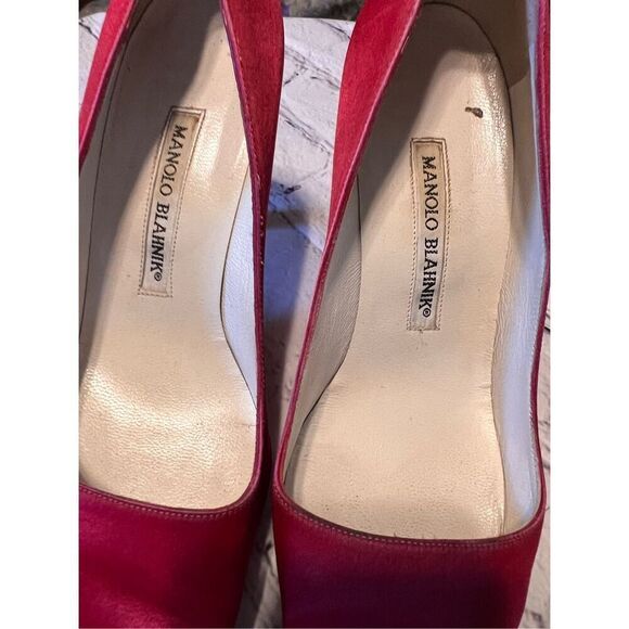 Manolo Blahnik Size 36 Pointed Toe Suede Pump Heels Red Classic Dressy Glam - Picture 7 of 16